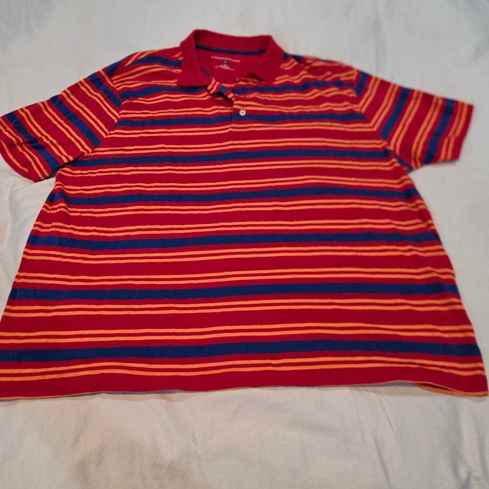 Saddlebred Polo Shirt Mens XXL Red Striped Excellent Short Sleeve Cotton Blend
